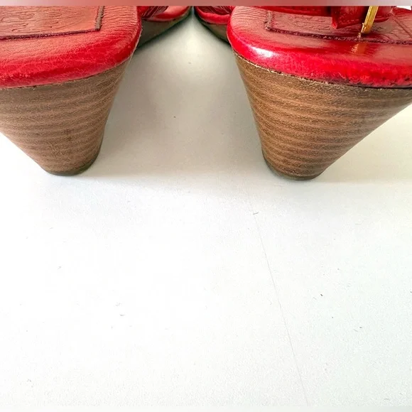 Tory Burch Emmy Leather Thong Wedge Sandals Red 9.5M - Picture 5 of 6